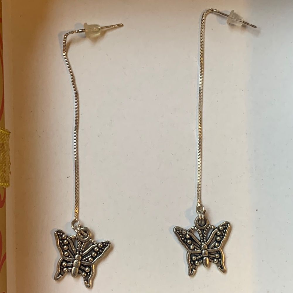 Silver Hanging Butterfly Silver‎ Earrings New